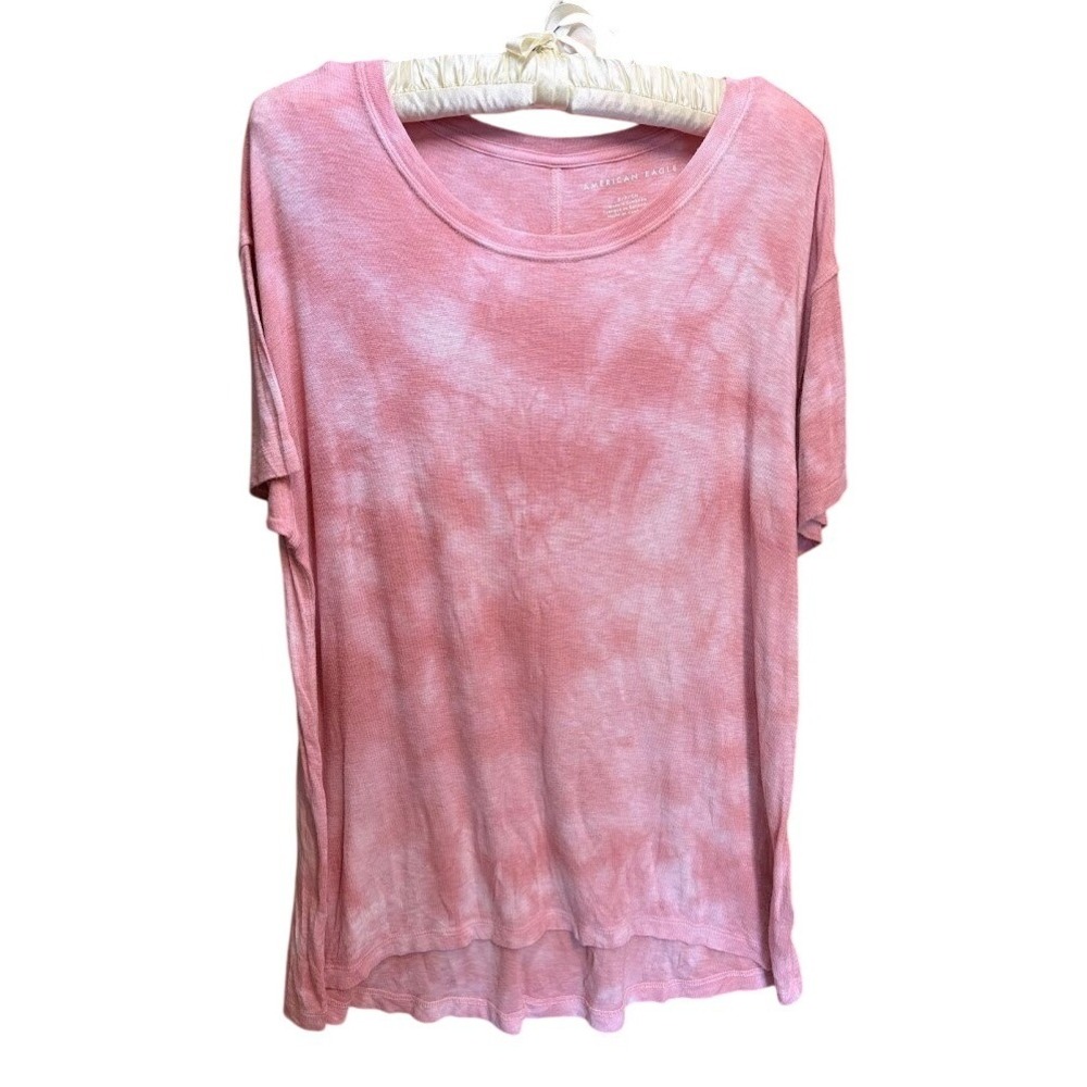American Eagle Pink Tie Dye Slub Knit Oversized Tee Short Sleeve Crew Neck S/CH